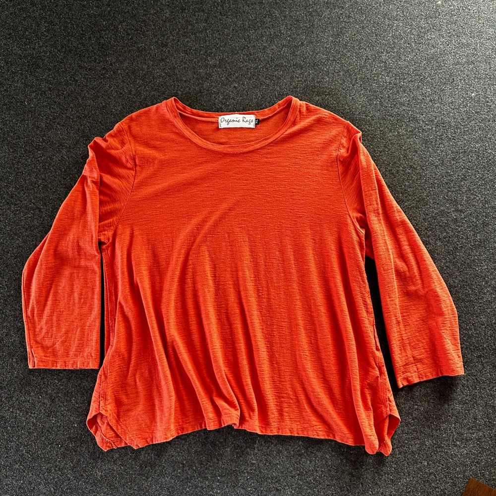 Organic Rags Womens XL Orange Cotton Linen Slub Knit 3/4 Sleeve Top Made in USA